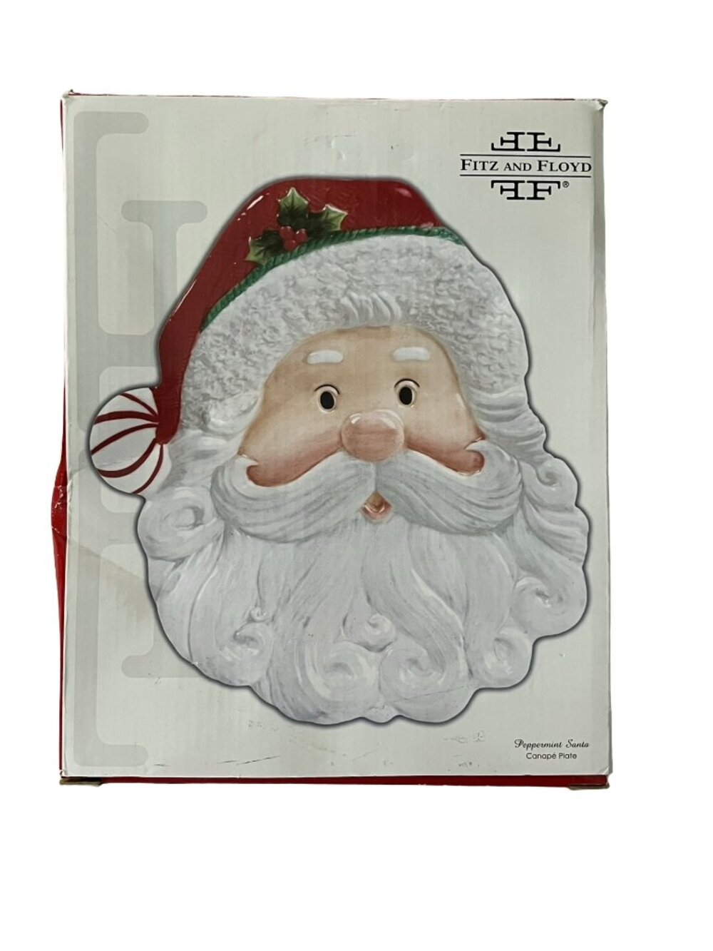 Fitz and Floyd 2008 Peppermint Santa Canape Plate Christmas Serving Platter Box